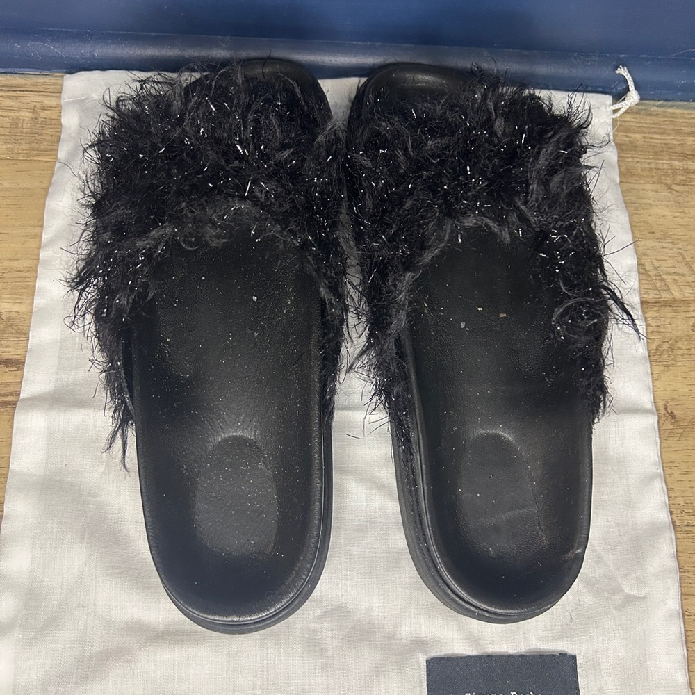Simone Rocha Black Faux Fur Slides Sandals Women’s Size 39 (Made in Italy) - Picture 3 of 5